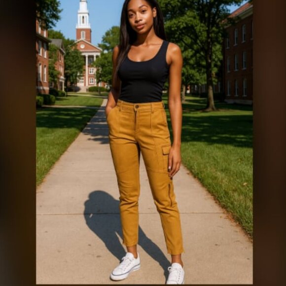 NWT CHASER Vintage Washed Tan Canvas Ankle Zip Cargo Pant Trousers S MSRP $138 - Picture 1 of 5